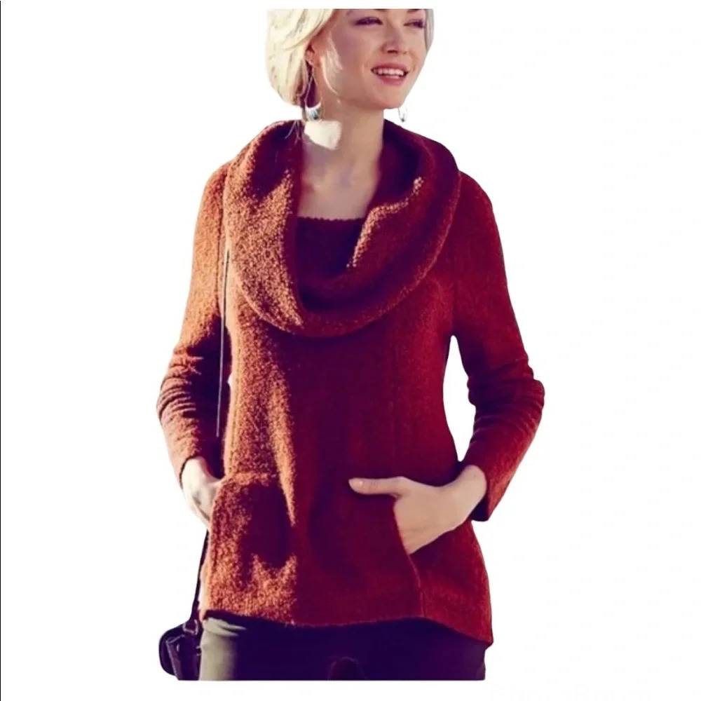 Anthropologie Rust Boucle Fuzzy Cowl Neck Sweater
